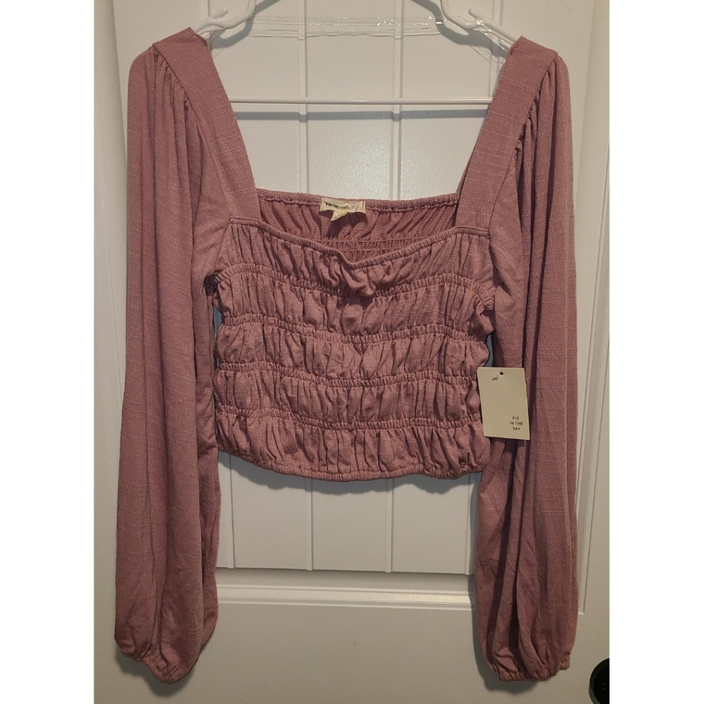 NEW crop smocked top mauve cropped large Pie in the Sky balloon sleeve